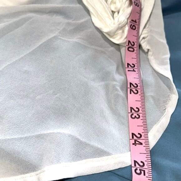 White Sheer Draped V-Neck Blouse By Timing Medium - Picture 9 of 9